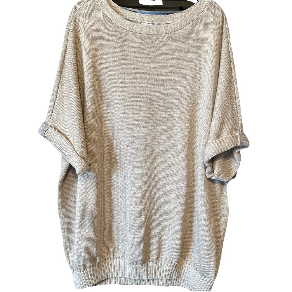 Chicos Womens Beige Linen Blend Knit Sweater Beaded Accent On Sleeve Size 4 XXL - Picture 6 of 6